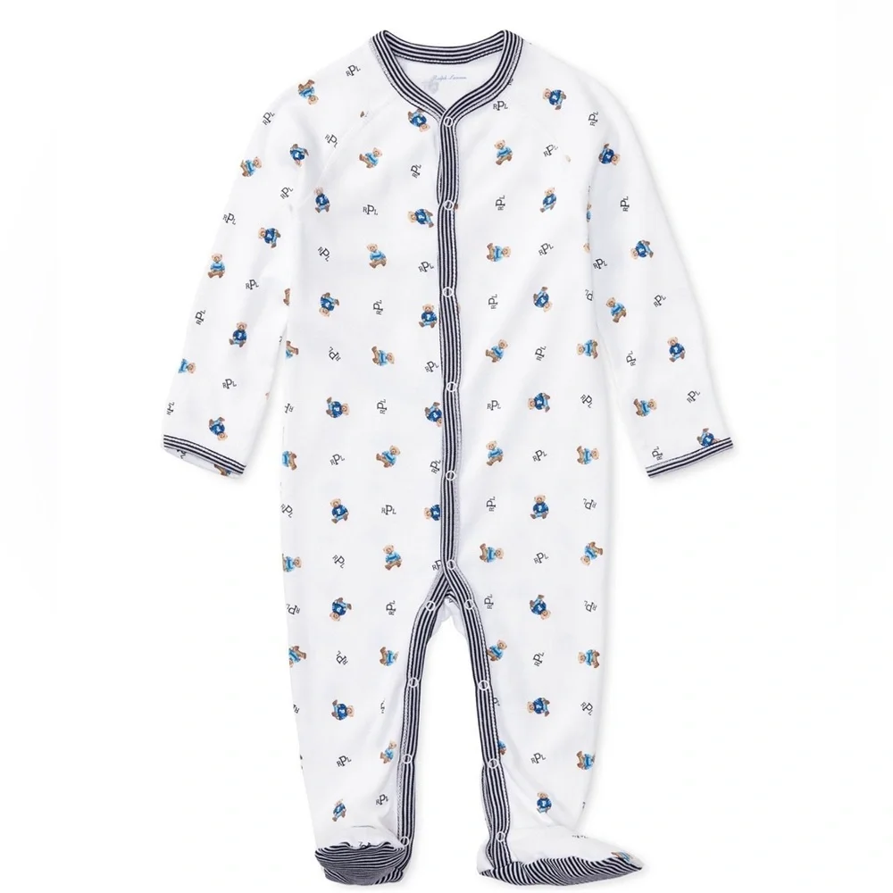 Ralph Lauren Baby Teddy Bear Footie Coverall Sz 6 Months Cotton Kawaii‎